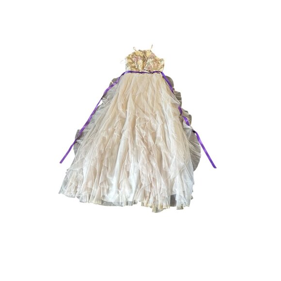 Floral Embroidered Halter Maxi Dress With Ruffled Tulle Skirt & Purple Waist Tie - Picture 15 of 16